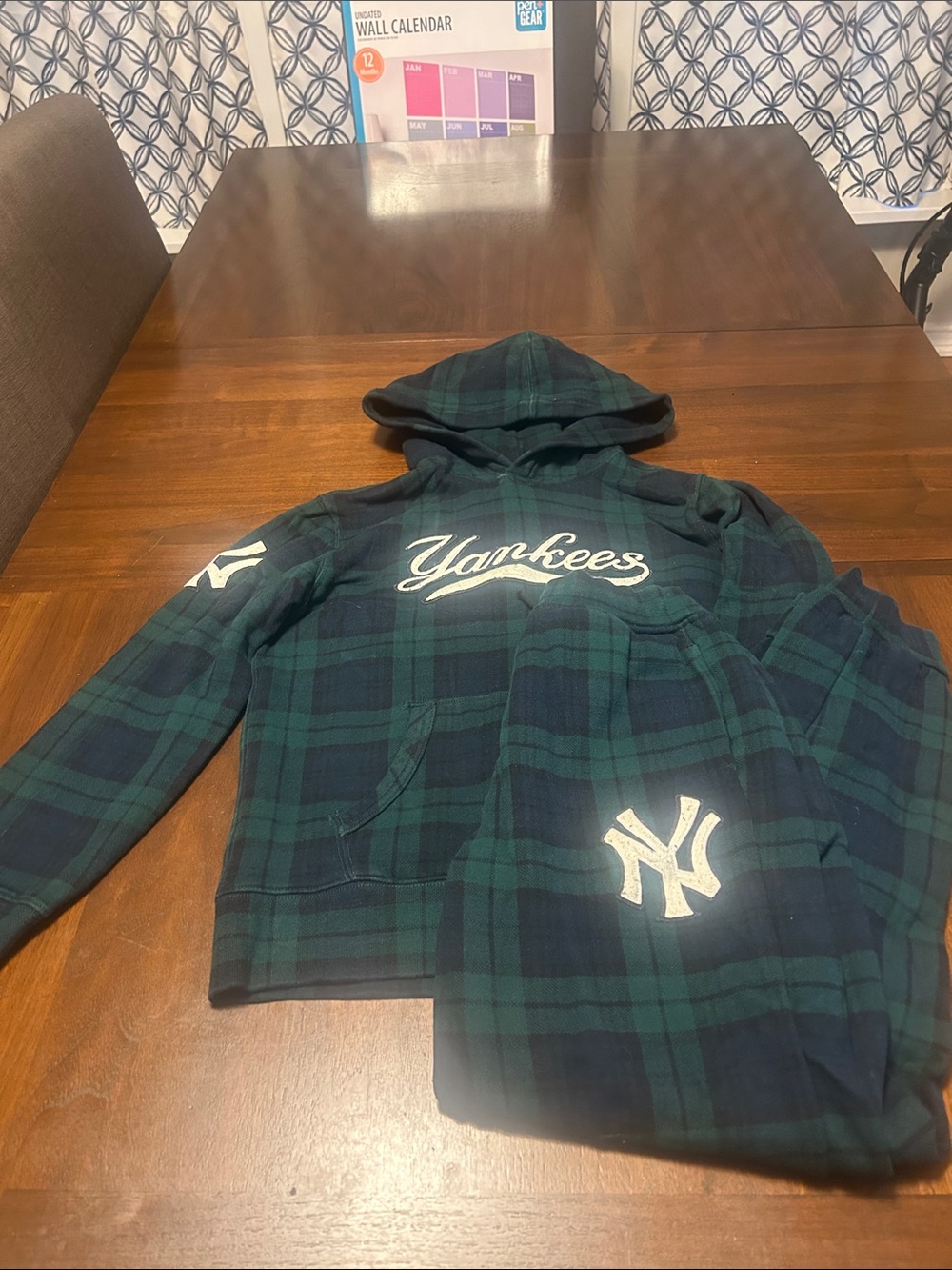 Polo by Ralph Lauren Kids Navy and Green Plaid Yankees Hoodie and Pants